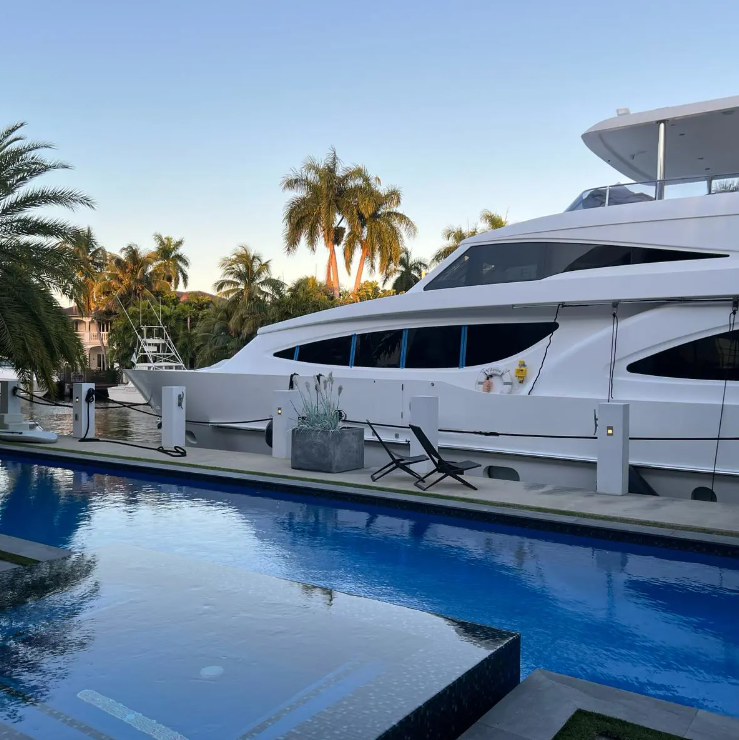 Large yacht docked at private home in the desirable Las Olas neighborhood of Fort Lauderdale, one of Florida's top boating destinations.