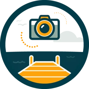 illustrated icon showing a camera and a dock