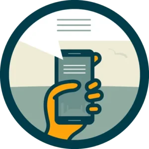 illustrated icon show a hand holding a smart phone